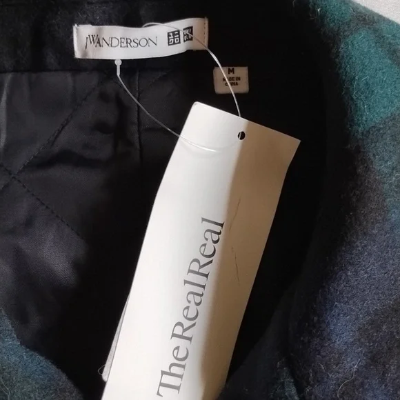 JW Anderson X Uniqlo Wool Pea Coat M Plaid Double Breasted Green Blue Black